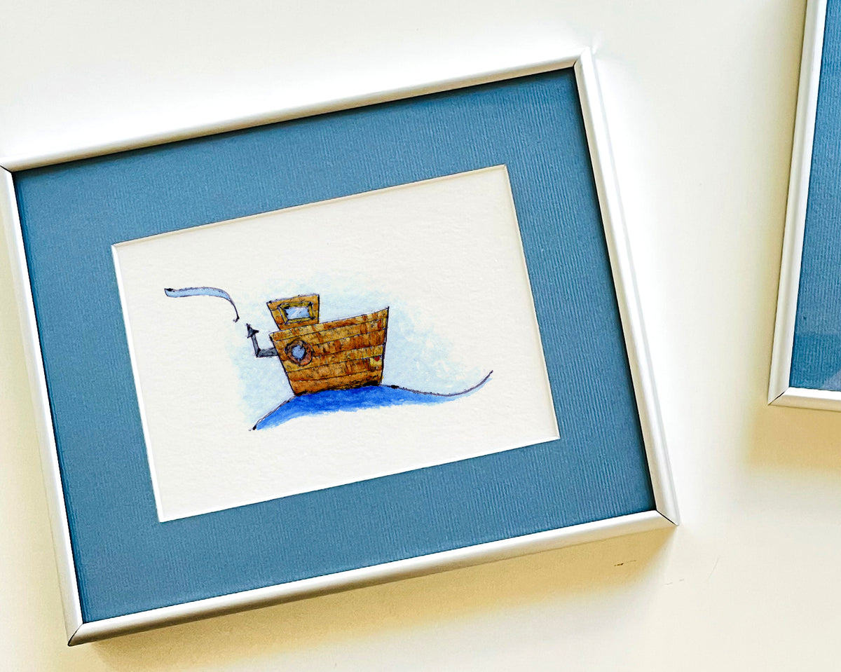 Tiny Boat — hand-painted watercolor greeting card, Sea collection