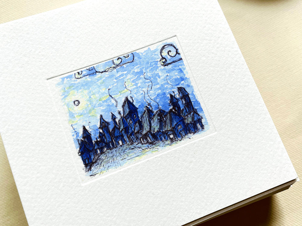 Homes — hand-painted watercolor greeting card, Christmas collection