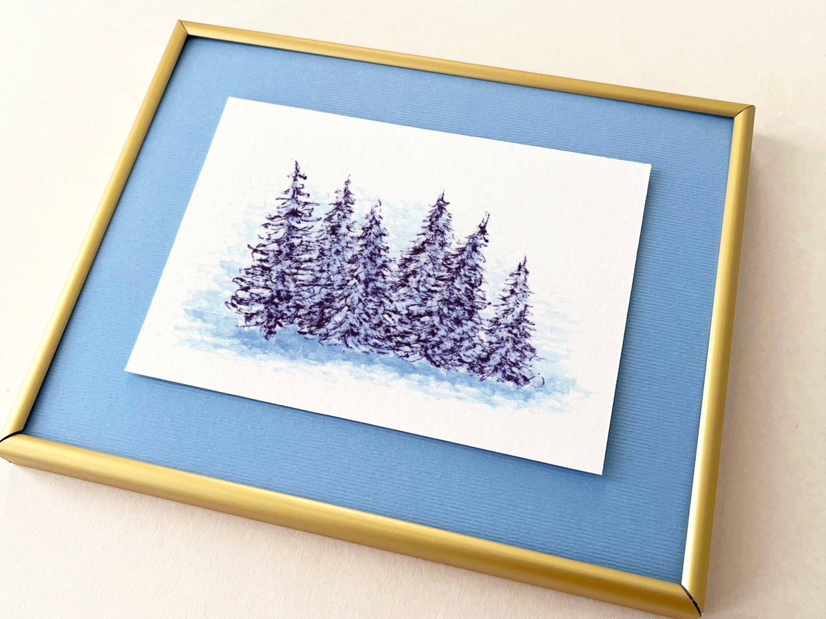 Snow — hand-painted watercolor greeting card, Christmas collection