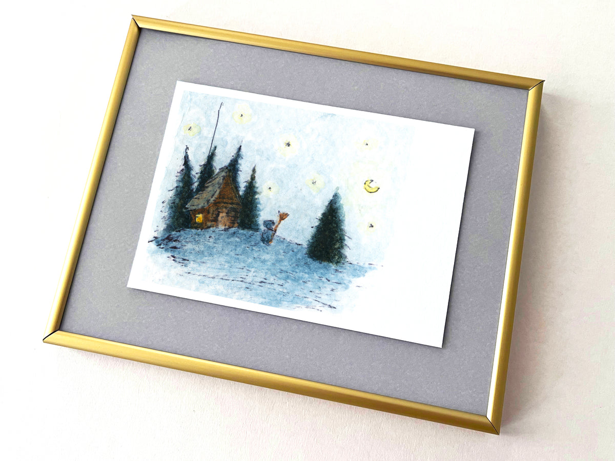 Dusk — hand-painted watercolor greeting card, Christmas collection