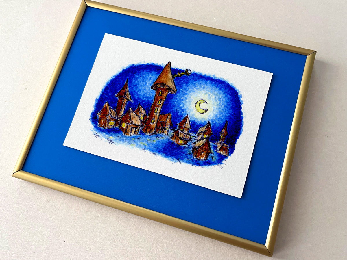 Star Gazer — hand-painted watercolor greeting card, Christmas collection