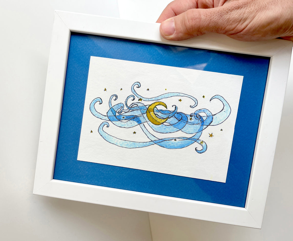 Moonlit Night — hand-painted watercolor greeting card, Zen collection