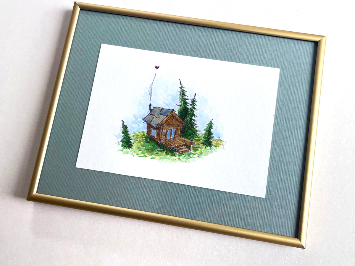 Cozy Cabin — hand-painted watercolor greeting card, Misfits collection